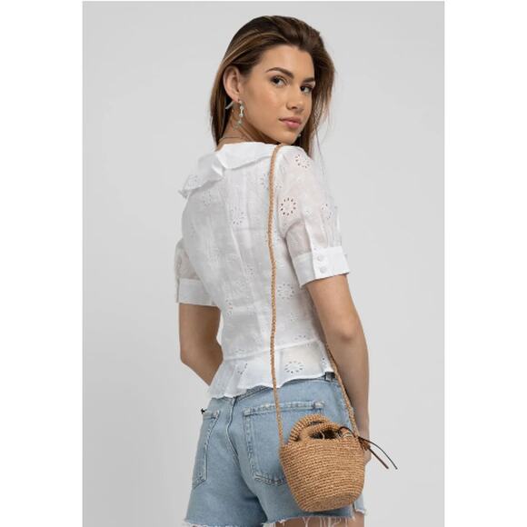 Frame Broderie Anglaise White Ruffle Eyelet Blouse in Blanc - Picture 3 of 8